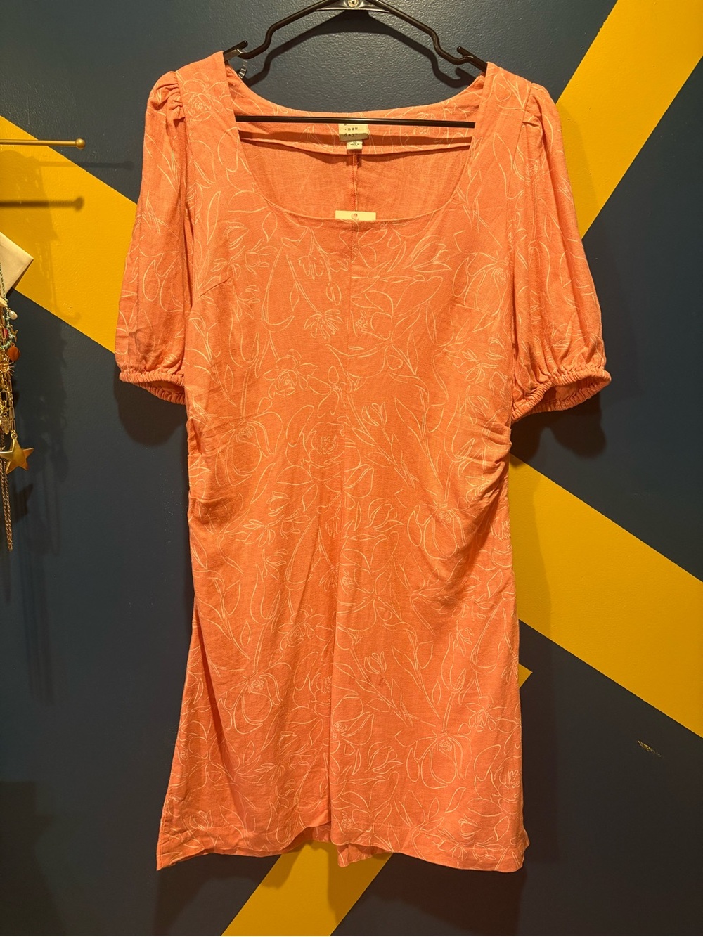 A New Day Coral & White Floral Linen Blend Mini Dress NWT